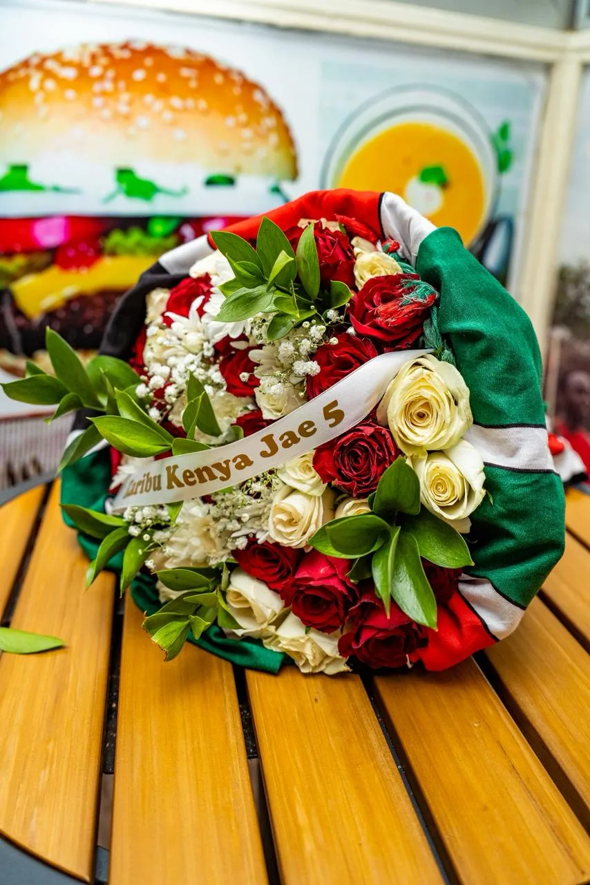 A welcome bouquet handed over at the airport